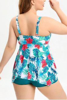 Turcoaz maxi tankini cu imprimeu floral și pantaloni scurți