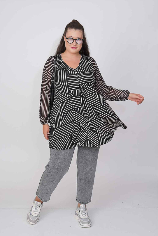 Bluza cu dungi designer în negru și alb