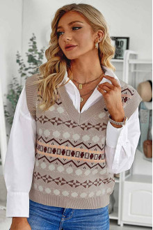 Elegantul sacou maxi din tricot bej cu model tip șevalet