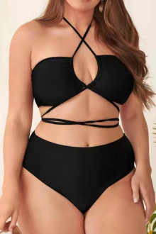 Costum de baie maxi negru sexy cu bretele incrucisate