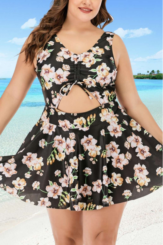 Maxi tankini cu flori cremă