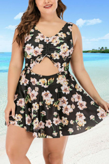 Maxi tankini cu flori cremă