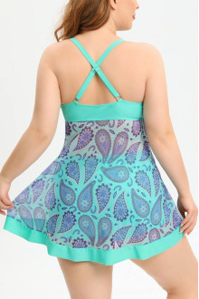 Turquoise maxi tankini cu imprimeu batik aerisit