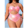 Un costum de baie roz maxi cu sclipiri metalice