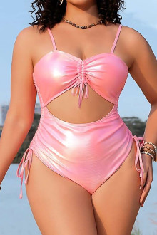 Un costum de baie roz maxi cu sclipiri metalice