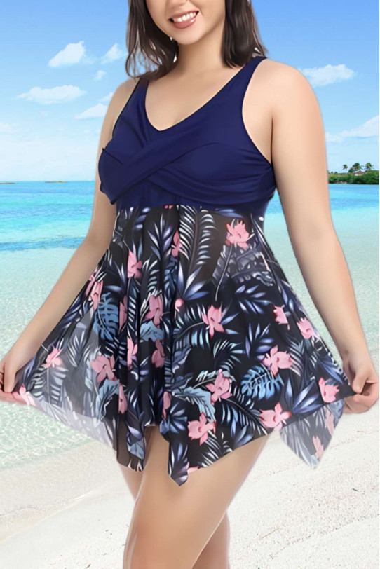 Elegante tankini din două piese cu design subtil de catifea și un frumos imprimeu floral.