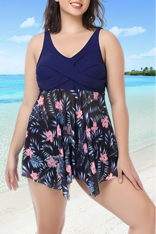 Elegante tankini din două piese cu design subtil de catifea și un frumos imprimeu floral.