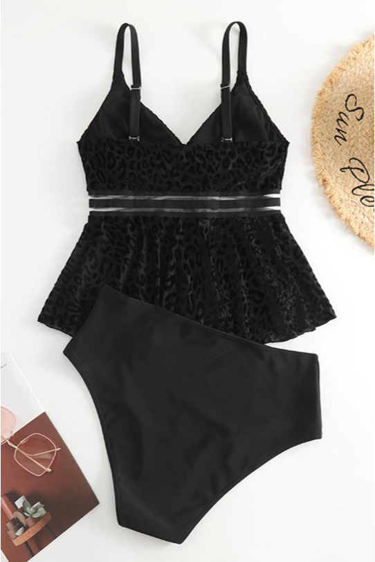 Maxi tankini cu partea de sus tip bretele în negru