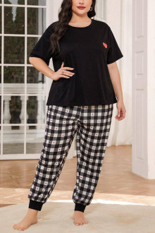 Maxi pijama - set de casă cu carouri și inimă