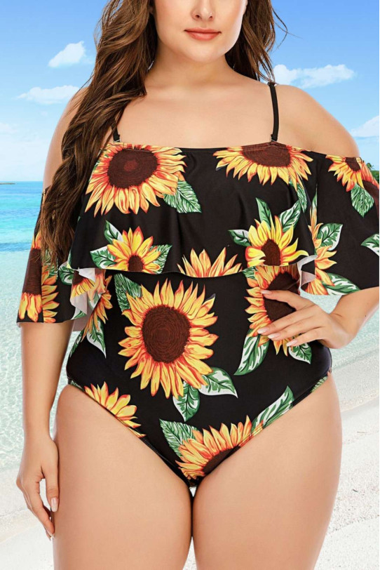 Costum de baie maxi în stil caribbean cu floarea soarelui