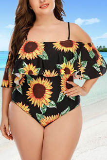 Costum de baie maxi în stil caribbean cu floarea soarelui