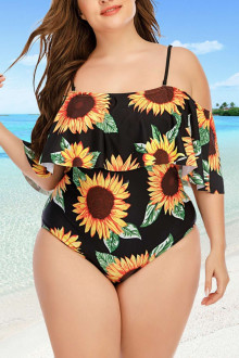 Costum de baie maxi în stil caribbean cu floarea soarelui