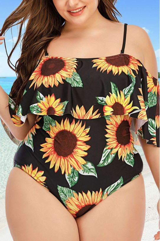 Costum de baie maxi în stil caribbean cu floarea soarelui