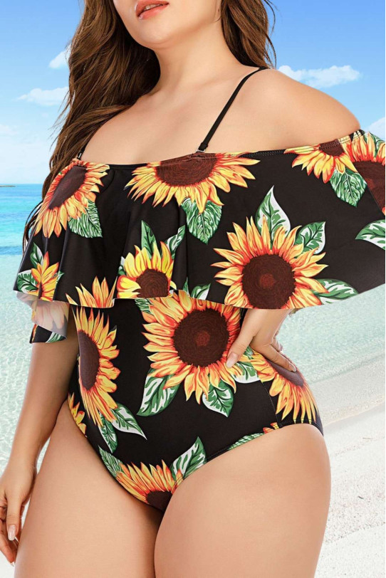 Costum de baie maxi în stil caribbean cu floarea soarelui