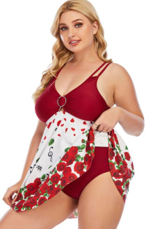 Maxi tankini tip rochie cu trandafiri roșii