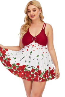 Maxi tankini tip rochie cu trandafiri roșii