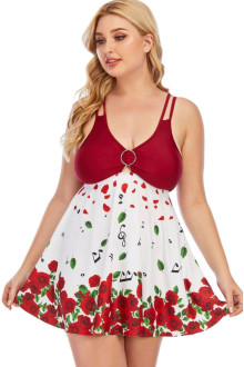 Maxi tankini tip rochie cu trandafiri roșii