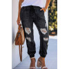 Modern black maxi jeans with elastic waistband and cuffs