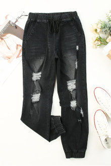 Modern black maxi jeans with elastic waistband and cuffs