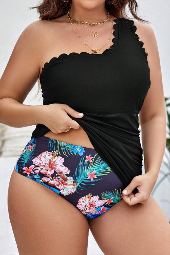 Set de costume de baie maxi cu top negru și bikini floral