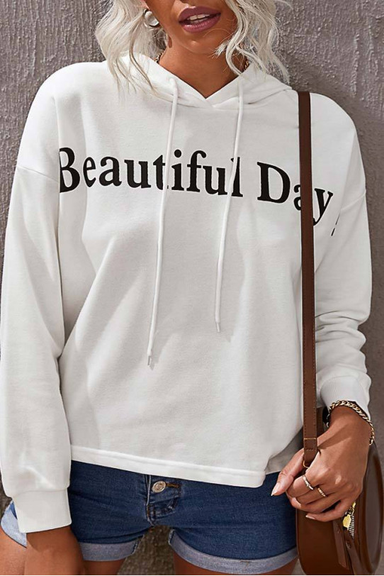 Bluza maxi albă cu inscripția "Bautiful Day"