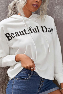 Bluza maxi albă cu inscripția "Bautiful Day"