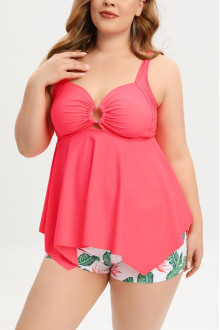 Maxi costume de baie tankini în culoare piersică și șorturi florale.