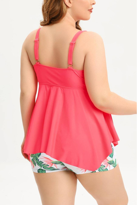 Maxi costume de baie tankini în culoare piersică și șorturi florale.