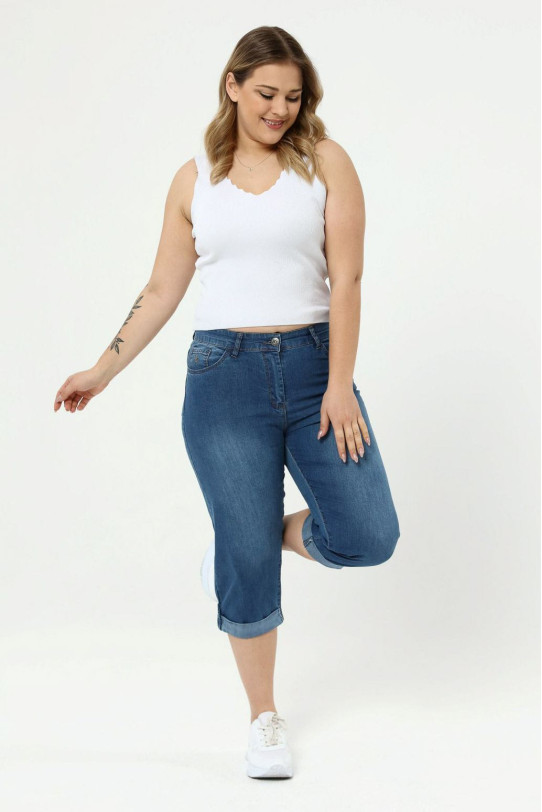 Maxi jean capri cu mansete