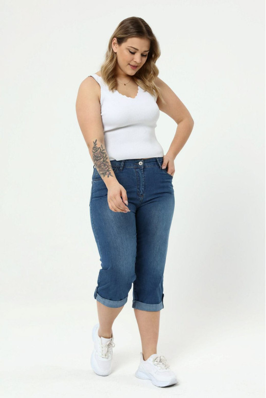 Maxi jean capri cu mansete