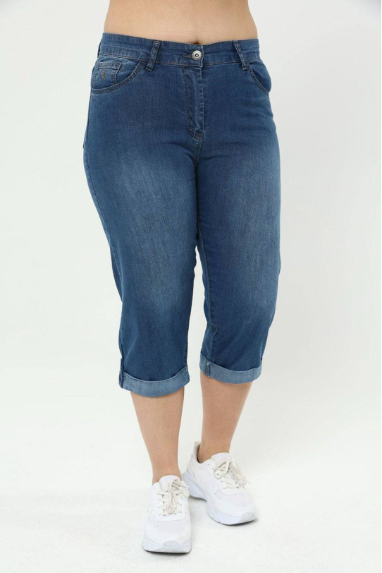 Maxi jean capri cu mansete