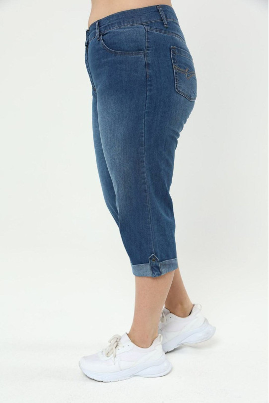 Maxi jean capri cu mansete