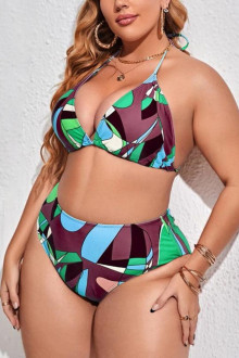 Set de costum de baie maxi și cămașă de plajă cu imprimeu geometric