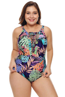 Costum de baie maxi cu un imprimeu tropical proaspat.