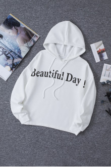 Bluza maxi albă cu inscripția "Bautiful Day"