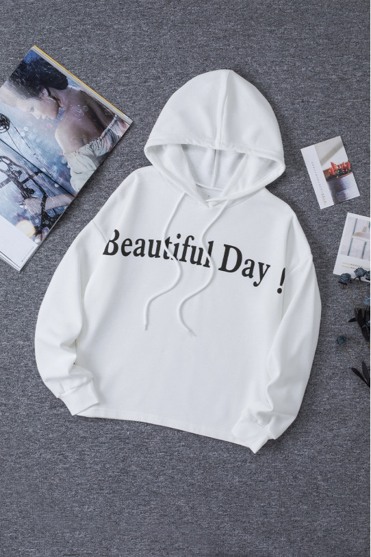 Bluza maxi albă cu inscripția "Bautiful Day"