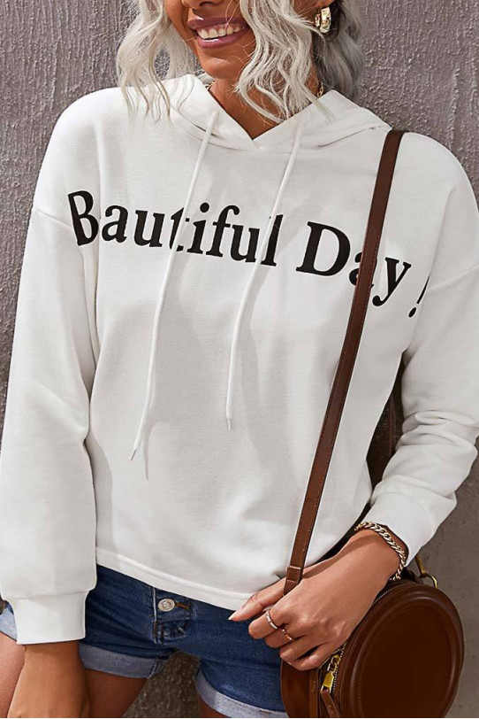 Bluza maxi albă cu inscripția "Bautiful Day"