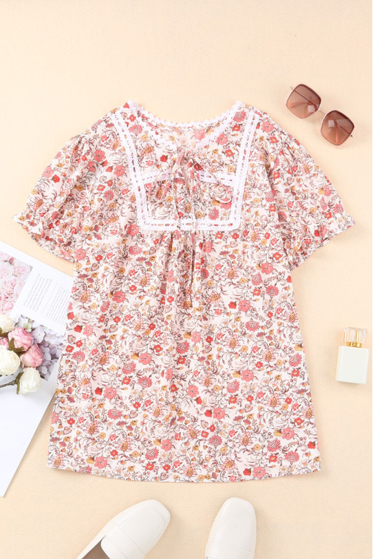 Bluza maxi de vară cu broderie și imprimeu boho floral