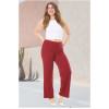 Pantaloni maxi din bumbac texturat cu talie elastica, culoare marsala