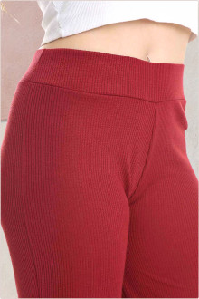 Pantaloni maxi din bumbac texturat cu talie elastica, culoare marsala