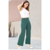 Pantaloni maxi din bumbac texturat cu talie elastica in verde