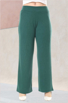 Pantaloni maxi din bumbac texturat cu talie elastica in verde