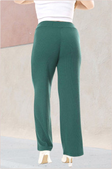 Pantaloni maxi din bumbac texturat cu talie elastica in verde