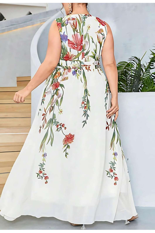 Rochie maxi albă elegantă cu imprimeu floral