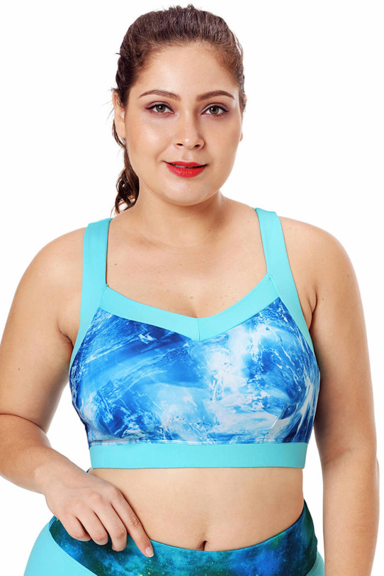 Sutien sportiv maxi albastru deschis cu imprimeu